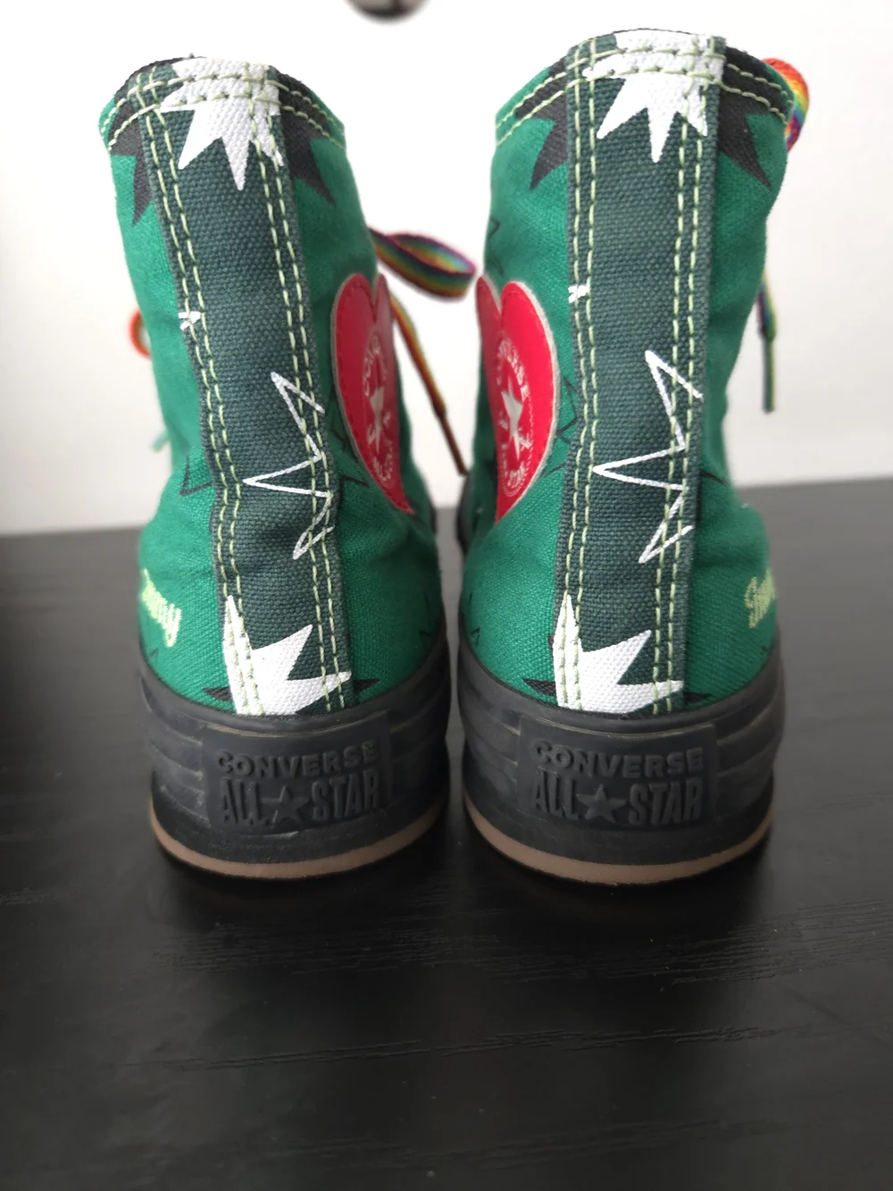 Converse Chuck Taylor All Stars Kids' Green High-Top Sneakers with Rainbow Laces